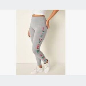 PINK Victoria's Secret Gray Leggings with Colorful Lettering. High Waisted. NWT